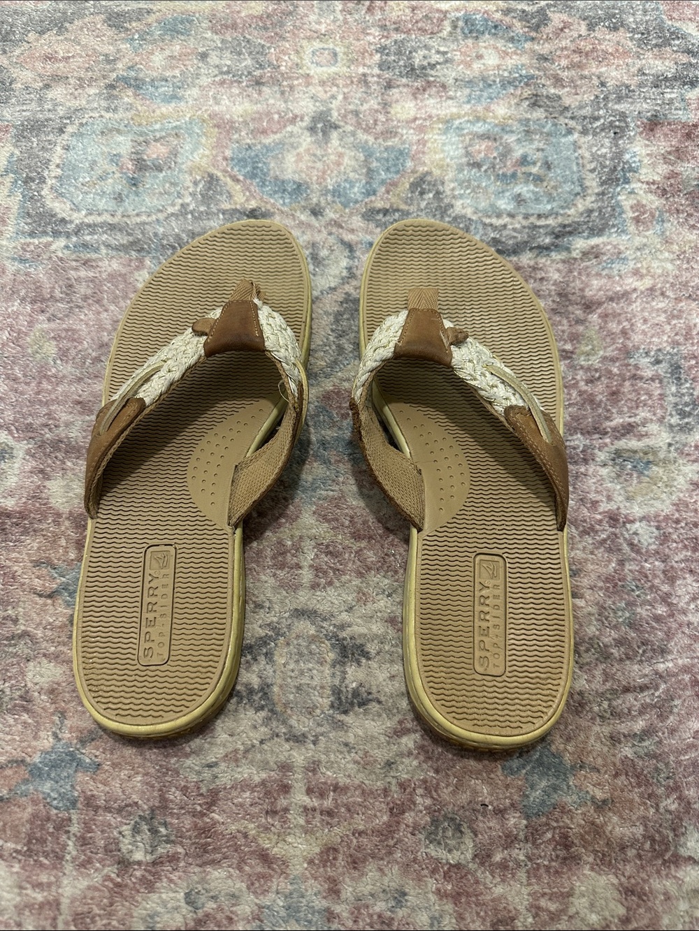 Sperry Tan and Cream Braided Thong Sandals